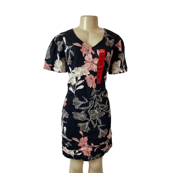Original Nicole Miller Black Short Sleeve Shirt Dress with Floral Pattern Sz M - Picture 1 of 6